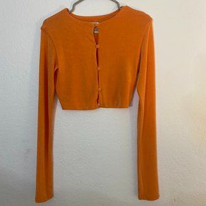 With Jean orange cardigan crop